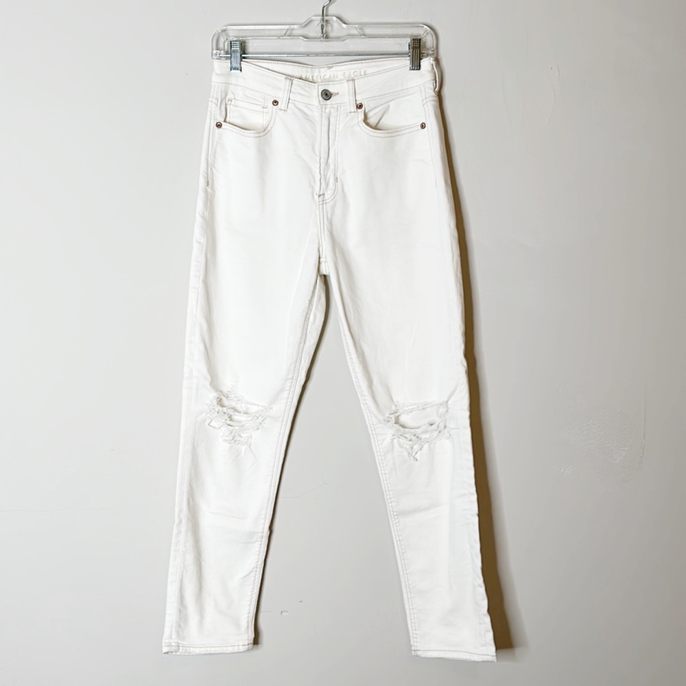 American Eagle White Ripped Straight Leg Mom Denim Jeans women size 4 - Picture 2 of 7